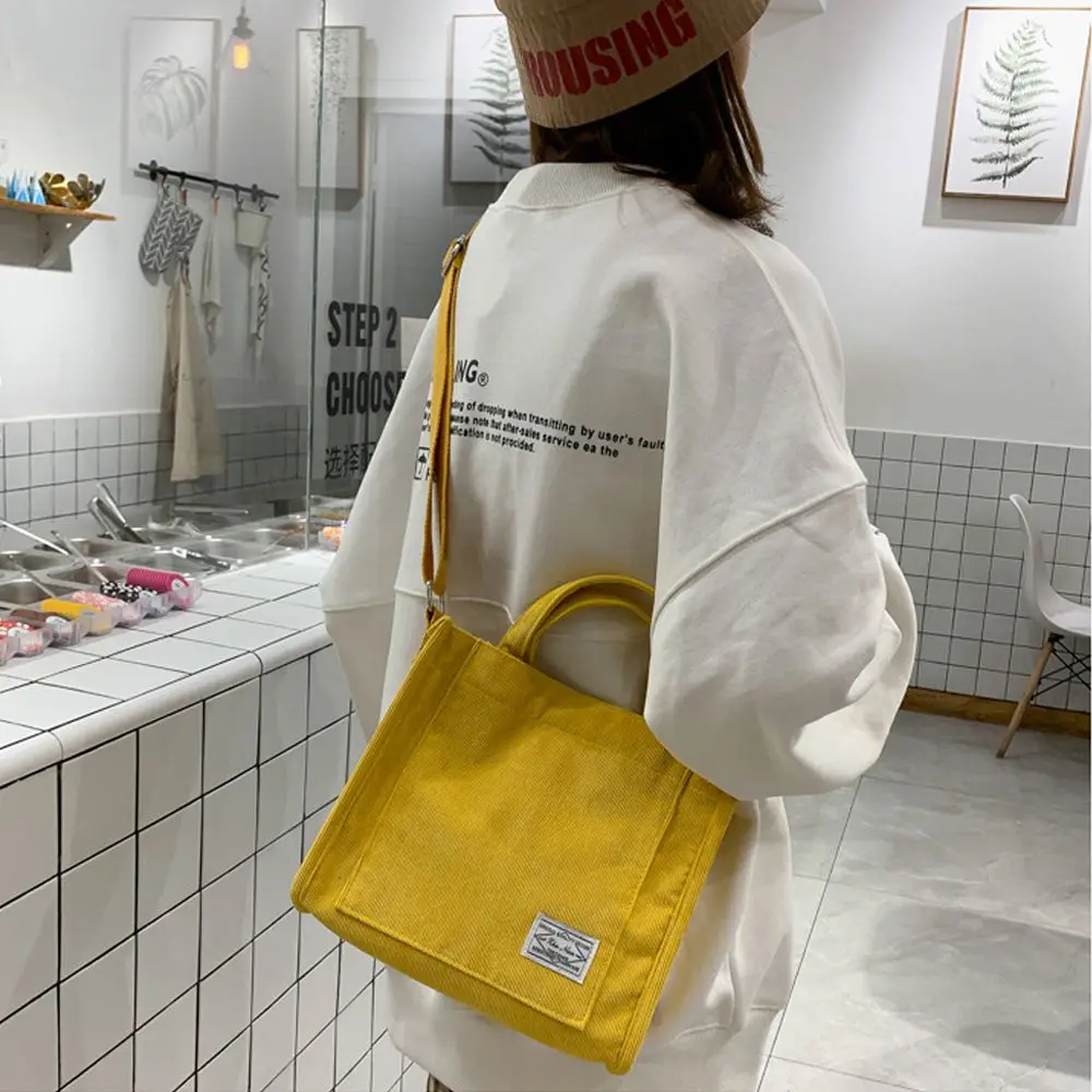 Women Corduroy Zipper Shoulder Bag Small Cotton Canvas Handbag Casual Tote Female Eco Crossbody Bag Vintage Messenger Bags