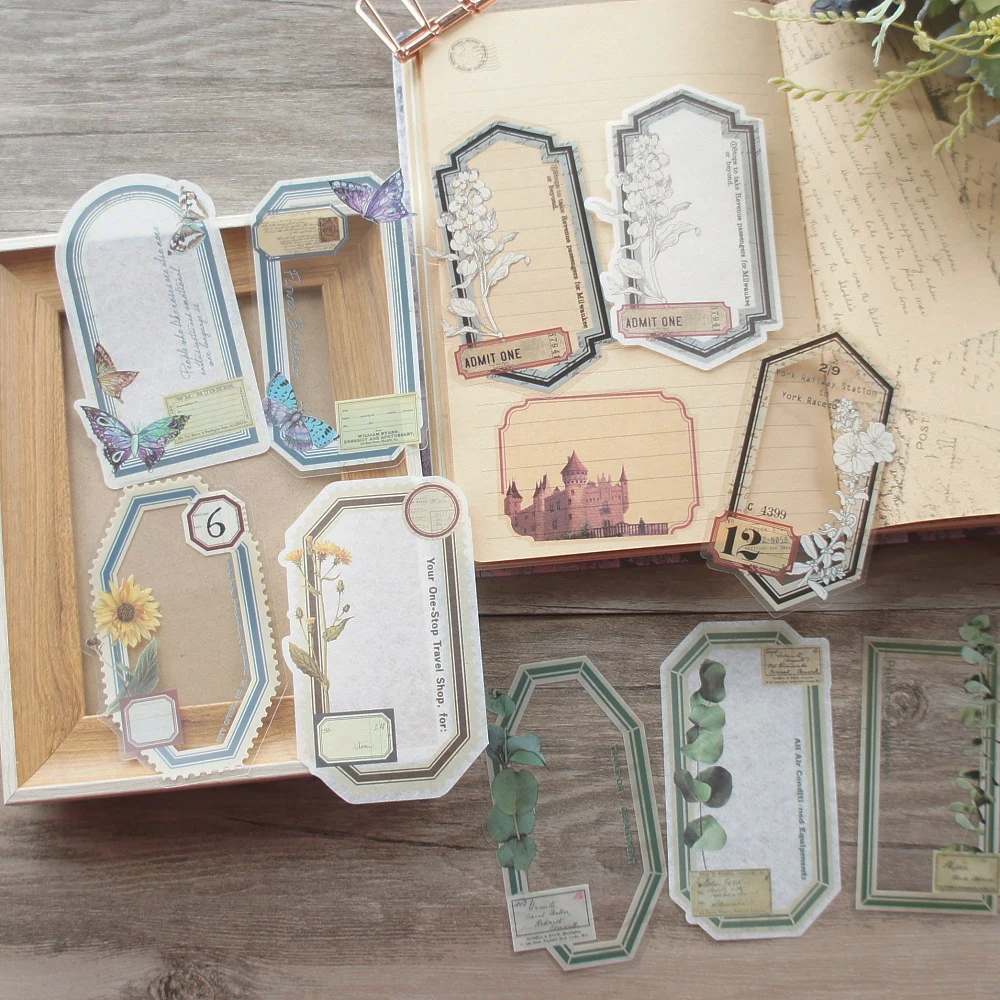

10pcs MIX Big Size Leave Butterfly Flower Frame Theme PVC Paper Sticker Scrapbooking DIY Gift Label Decoration Tag