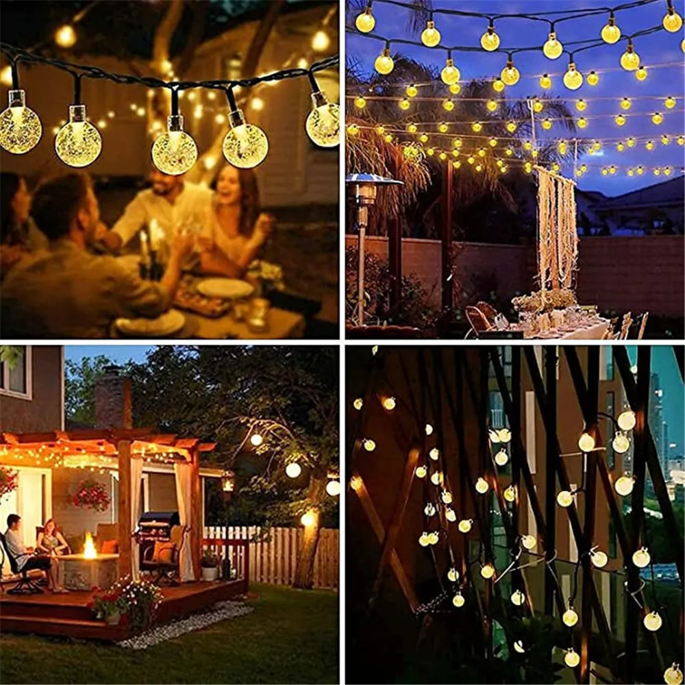 Solar Outdoor String Lights  100Led Crystal Globe Lights with 8 Mode Waterproof Solar Powered Patio Light for Garden Party Decor