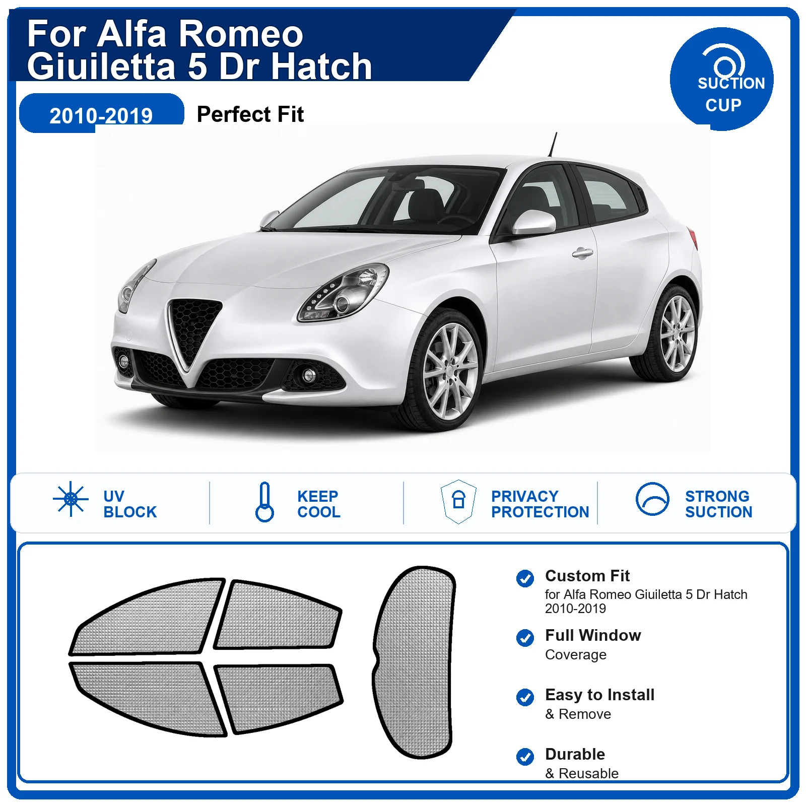 For Alfa Romeo Giuiletta 5 Dr Hatch 2010-2019 Custom Full Set Windshield Sun Shade Aluminum Foil Heat Insulation Anti UV Foldabl