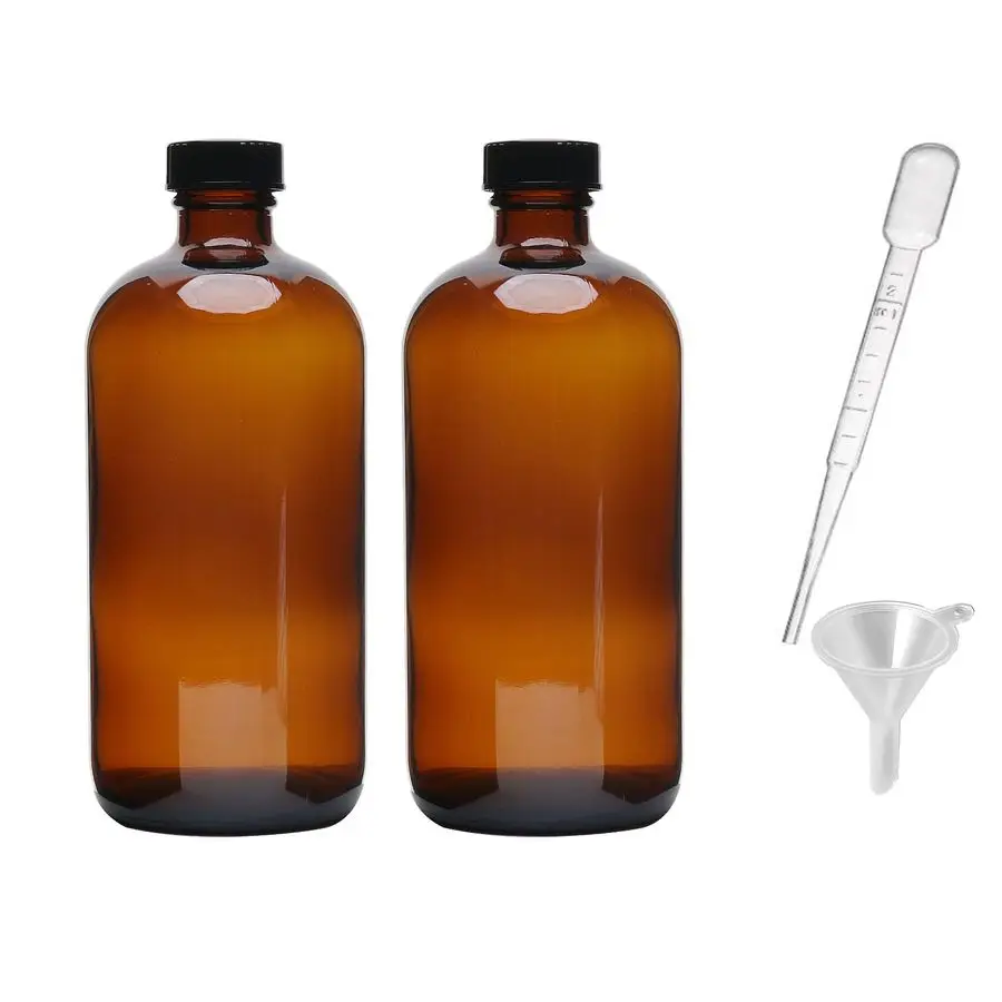

16oz Amber Glass Boston Round Bottles with Air Tight Seal Phenolic Poly Cone Caps.Perfect Glass Containers for Secondary Ferment