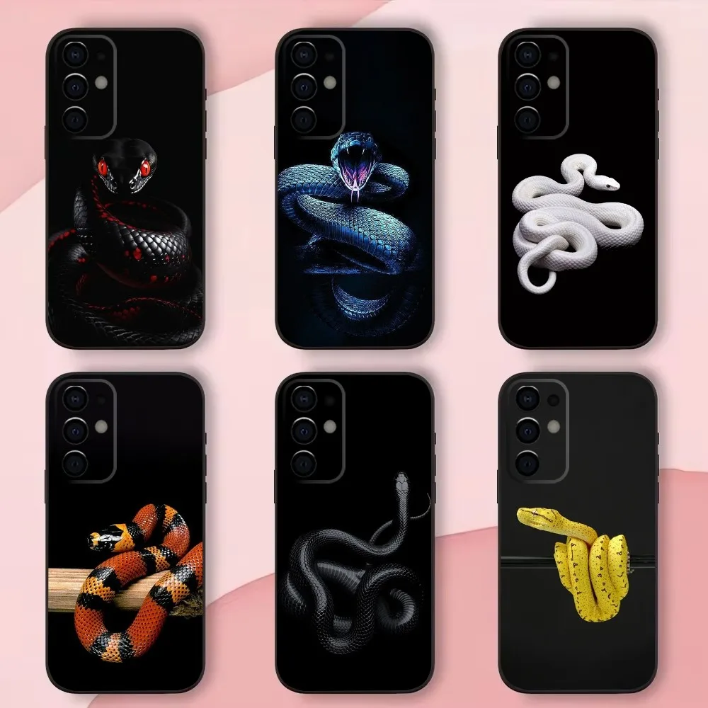 Black White Yellow Snake Pattern Phone Case For Samsung S24,S21,S22,S23,S30,Ultra,S20,Plus,Fe,Lite,Note,10,9,5G Black Soft Shell