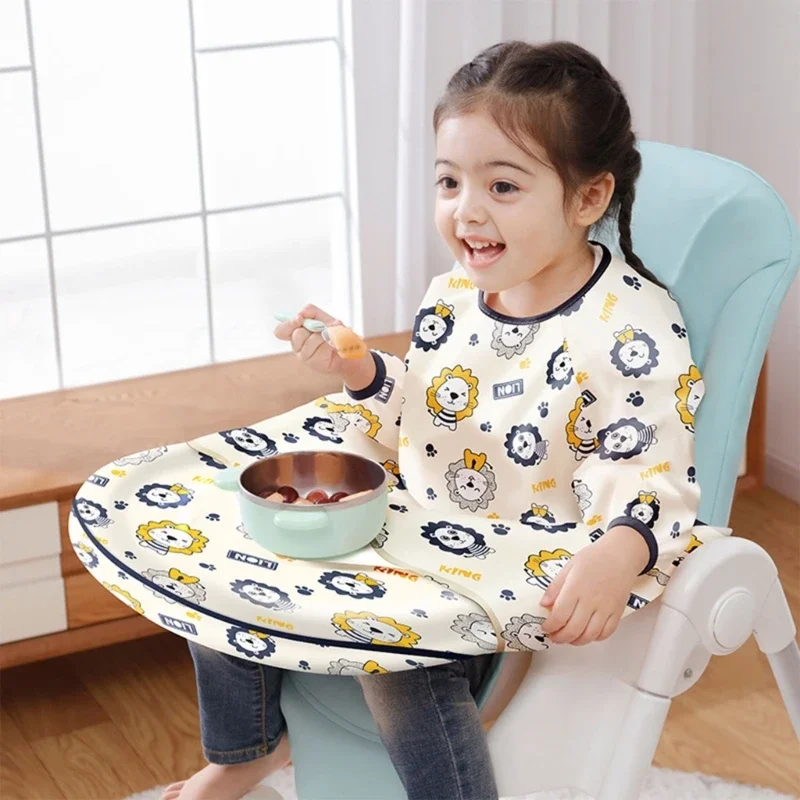 

Weaning Bib Attaches & Fully Cover to Baby Highchair Long Sleeves Bib Waterproof Comfortable Machine Washable for BLW 15UB