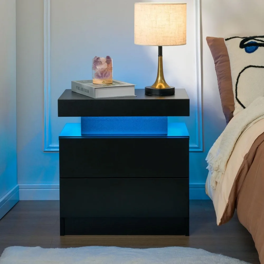 Nightstand Set of 2 LED Nightstand with 2 Drawers luxury Table with Drawers for Bedroom Side Bed Table with LED Customized