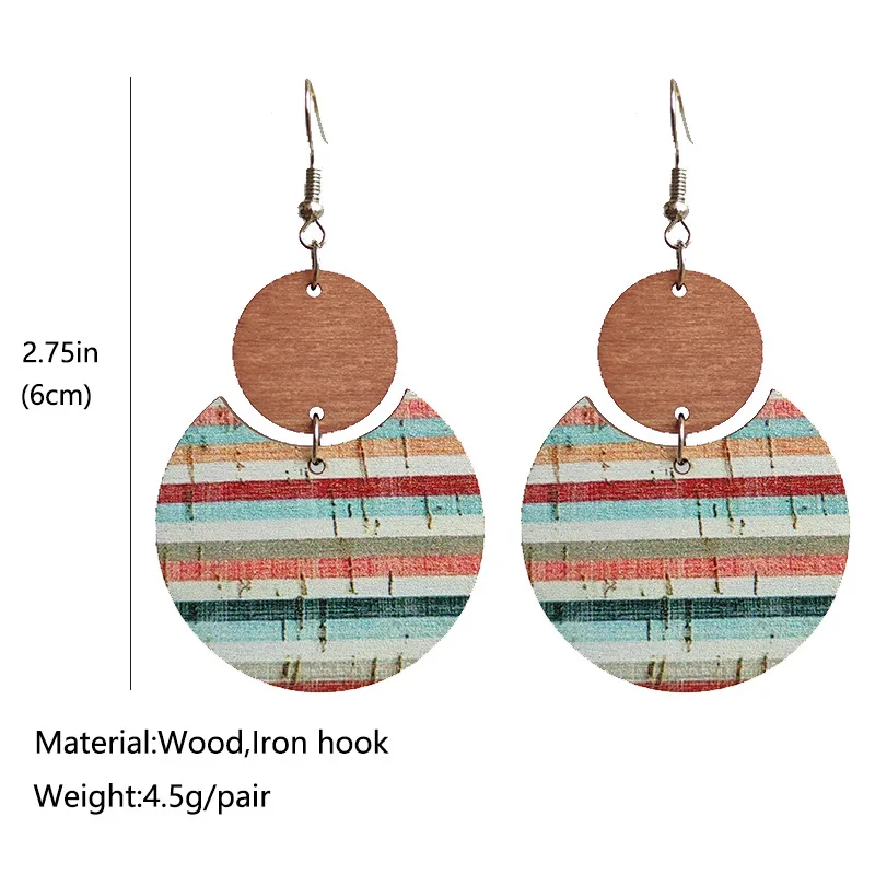 5pairs hot sale bohemian floral print geometric stripes leaf print dyed stitching women's earrings gift