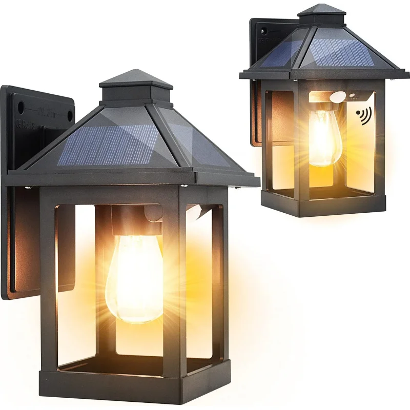 

2-Pack Solar Outdoor Wall Lanterns - 3 Modes, Dusk-to-Dawn Motion Sensor, IP65 Waterproof LED Sconces for Porch, Patio, Fence &
