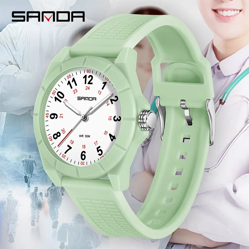 SANDA 6232Student Watch Waterproof Luminous Light and Thin Precision Medical Student Nurse Specific Clear Reading Time