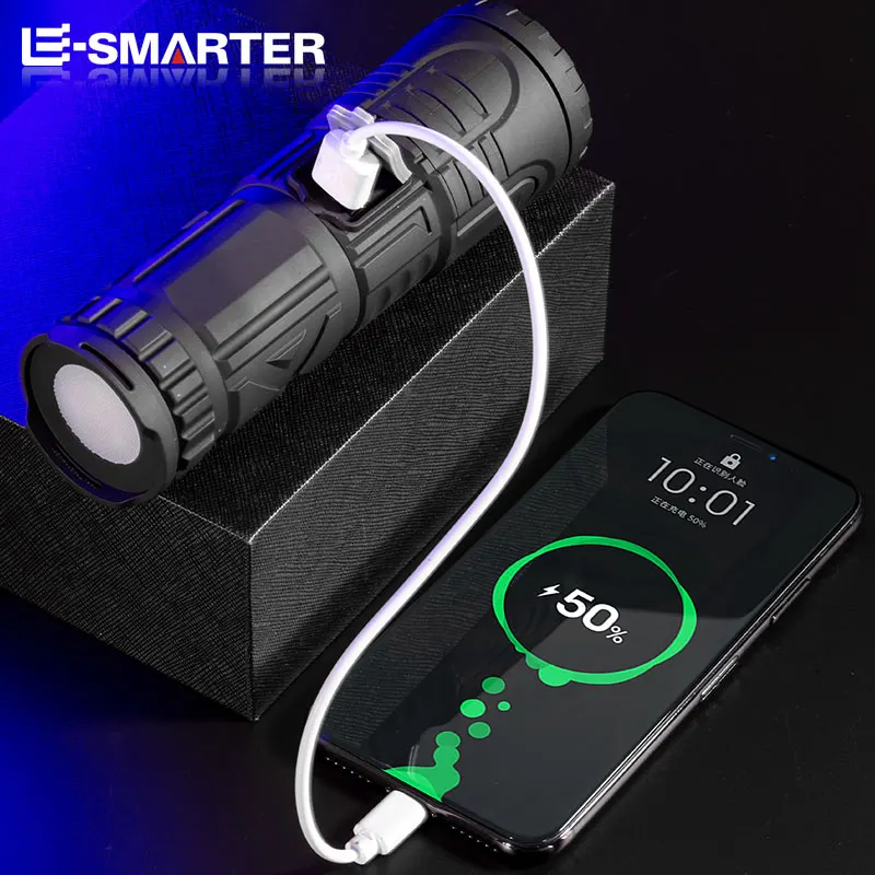 Ultra Bright Flashlight ABS Strong Light Focusing Led Flash Light Rechargeable Zoom Outdoor Multi-function Torch