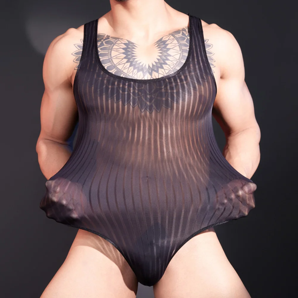 

Average Size Mens Bodysuit Classic Style Bodysuit For Men Sleeveless Underwear 90 Nylon Material Brand New Condition