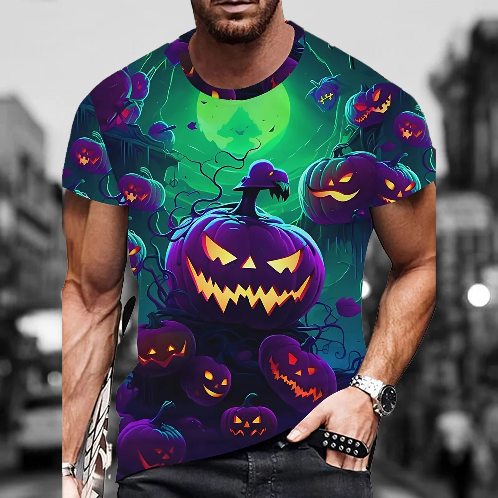 Scary Halloween Print Men's Clothing Round Neck Short Sleeve Tee T shirt Men Halloween Graphic T shirts Simple Mens Clothing Top