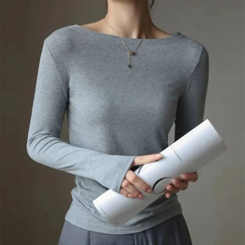 

Женские креативные свитера с вырезом лодочкой, женские осенние мягкие теплые простые базовые топы, новые корейские пуловеры для внутренней одежды