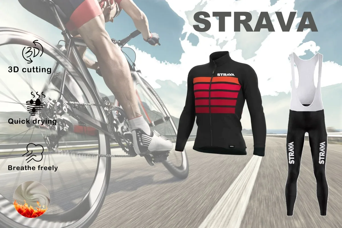 STRAVA Cycling Jacket Road Mountain Bike Outdoor Cycling Winter Gear Thanksgiving Christmas Gift Long sleeve fleece jersey set