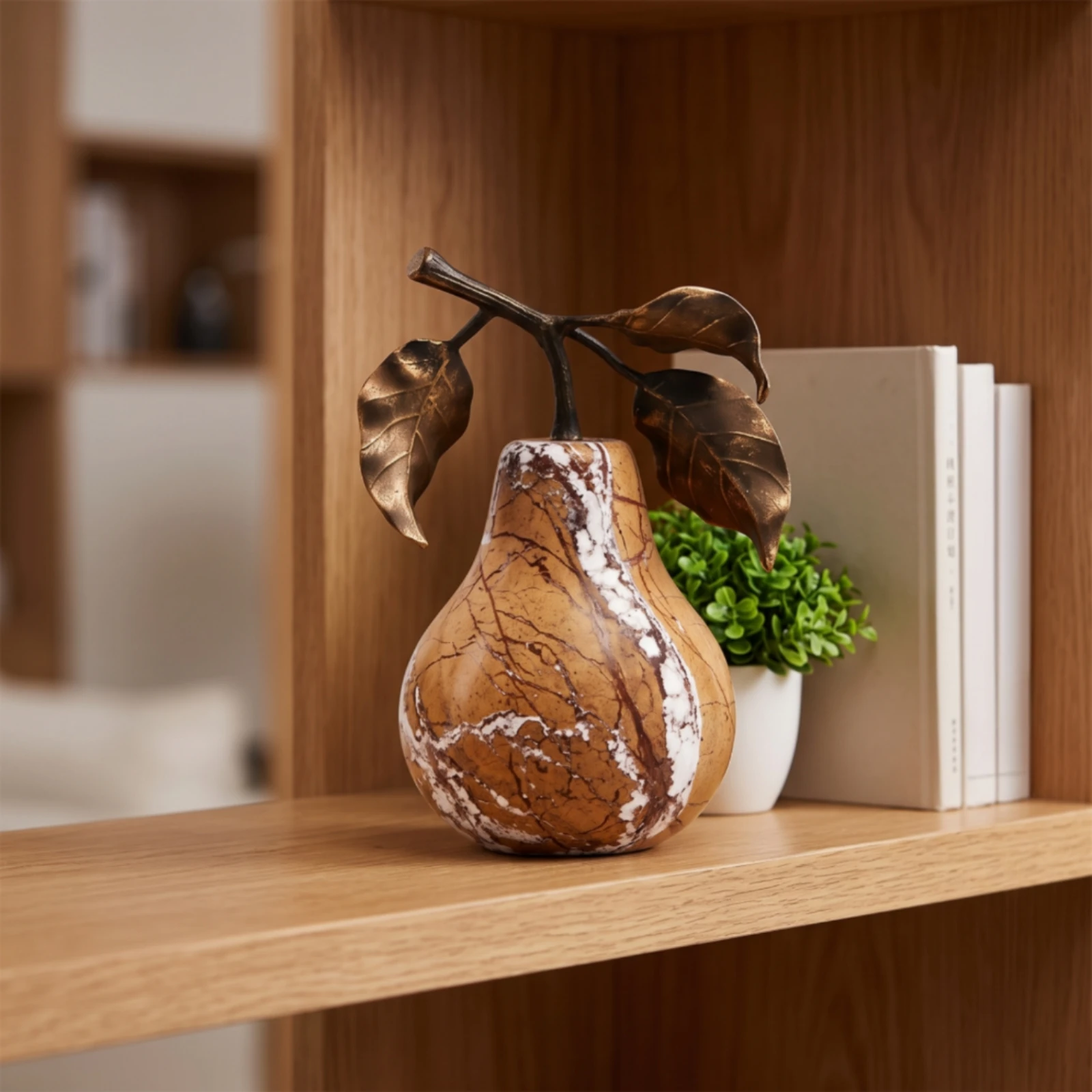 Tabletop Ornament with Branch-and-Leaf Top Textured Sculptural Accent for Entryway Console, Coffee Table