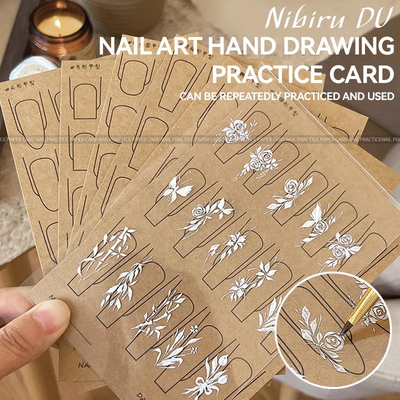 4/8/12 Pcs Nail Art Practice Paper Template Book Set Manicure Tools UV Gel Polish Guide for Learning Drawing & Painting Nail Art
