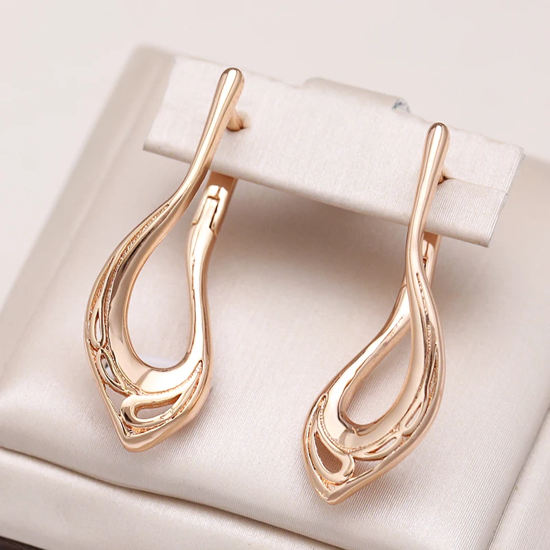 Kinel Hot Fashion Glossy Dangle Earrings 585 Rose Gold Unique V Shape Earrings For Women High Quality Daily Fine Jewelry 2022