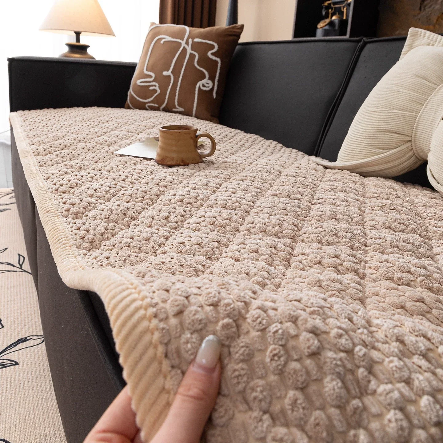Premium Corduroy Sofa Protector Thick Non-Slip Cushion Cover Solid Color Autumn Winter Home Decor Anti-Scratch Pet Proof Design