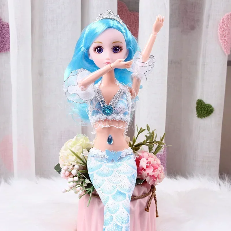 Sonho sereia princesa boneca presente de natal perfeito para meninas com vestido brilhante conjunto de jogo de cabelo longo brinquedo fantasia