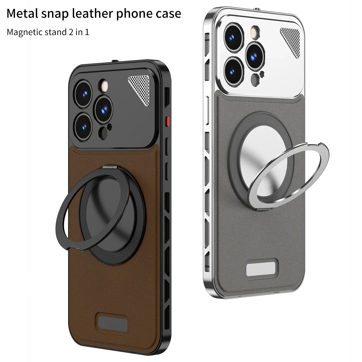 

Магнитный металлический кожаный чехол с защелкой для телефона Iphone 13 14 15 Pro Max вращающаяся на 360 ° подставка полый корпус роскошный алюминиевый чехол для телефона