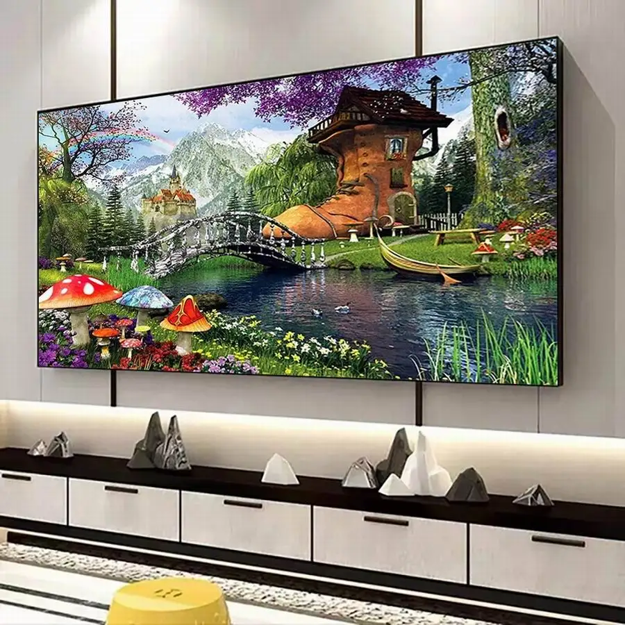 Diy Big Size Diamond Painting Abstract Boots House Full Cross Stitch Kits Mushroom Scenery Park River Mosaic Embroidery Picture