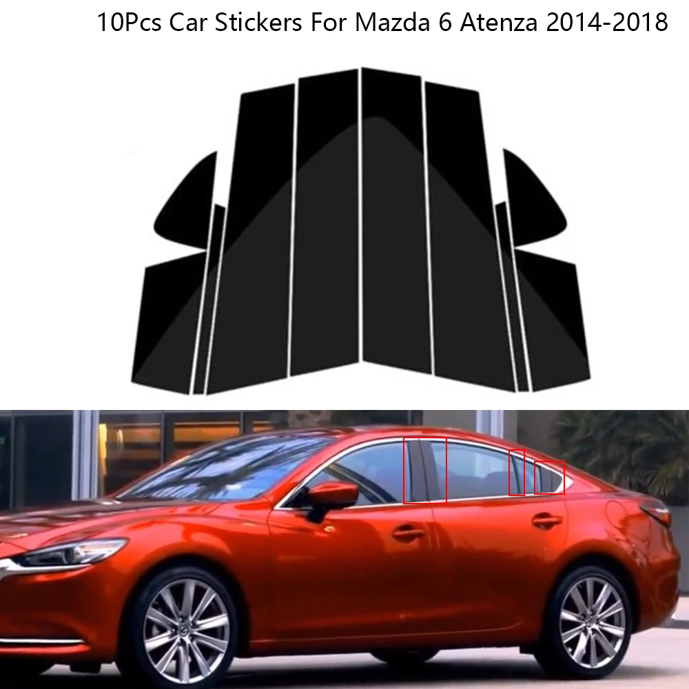 

10Pcs Carbon Fiber Window Pillar Posts Trim Cover Molding For Mazda 6 Atenza 2014-2018 Middle BC Column Sticker Car Accessories