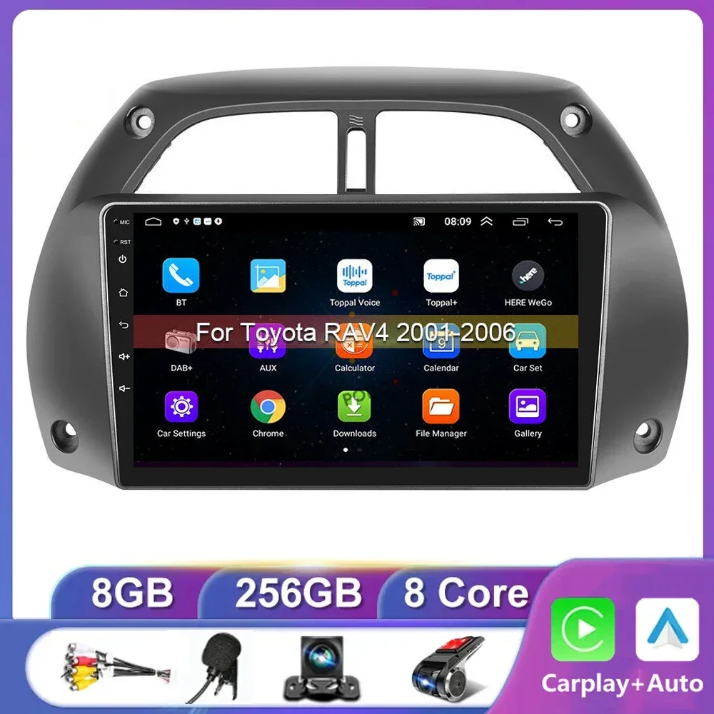 

8G+128G Android 14.0 Car RDS AM Radio Audio Video Player Octa Core GPS Multimedia For Toyota RAV4 RAV 4 2001-2004 2005 2006