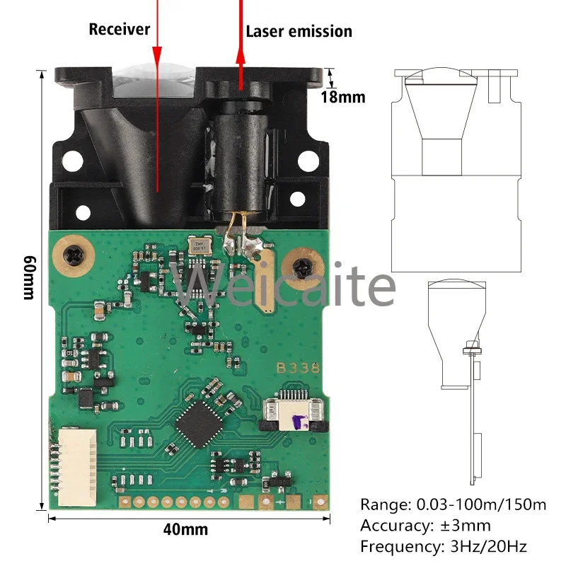 LDJ 200m Wholesale Laser Measuring Sensor Module 20Hz Optical Difuse Sensor with TTL Data Interface