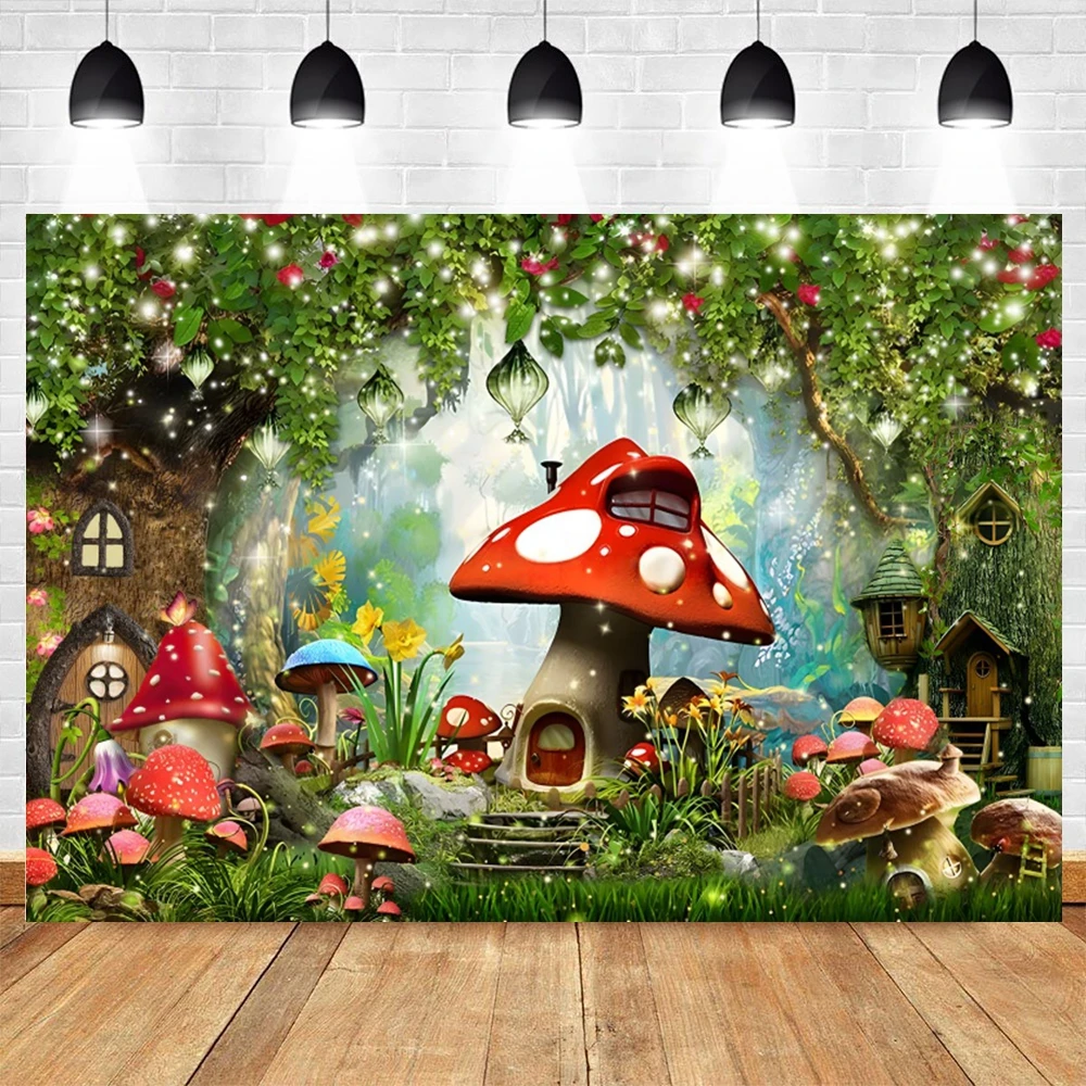 Enchanted Forest Wonderland Backdrop Fairy Tale Dreamy Jungle Mushroom Baby Portrait Photography Background Decor Photo Studio