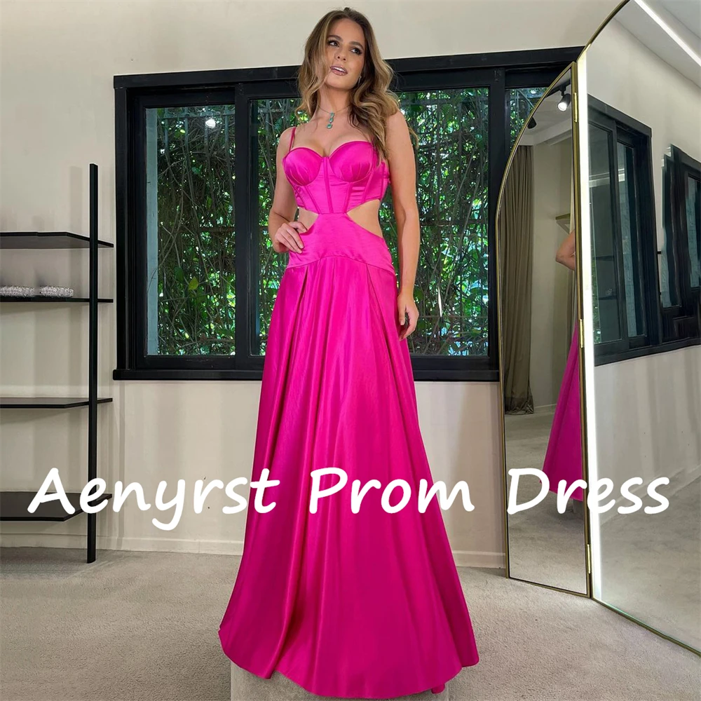 Aenyrst Spaghettibandje Sweetheart Prom Jurken Satijn A Line Corset Cocktailjurken Vloerlengte Etentje Feestjurk فساتين السهرة