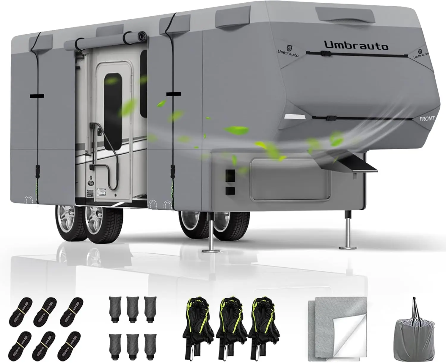 

Umbrauto 5th Wheel RV Cover, 7-Layers Top Anti-UV Travel Trailer Camper Covers with Tongue Jack Cover & Complete Accessory Kit
