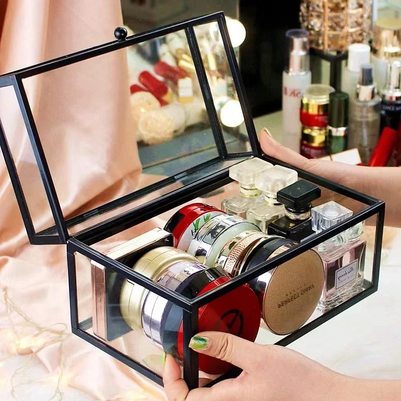 

Glass Multifunction Water-proof Storage Box Cosmetics Masks Holder Case With Lid Lipsticks Perfume Storage Container