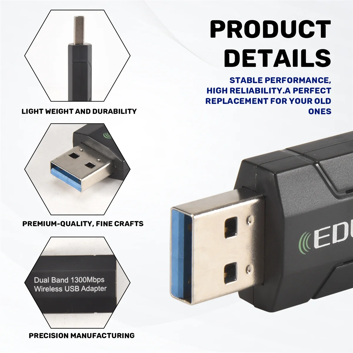 Adaptor WiFi Kartu Jaringan Nirkabel EDUP 1300M USB3.0