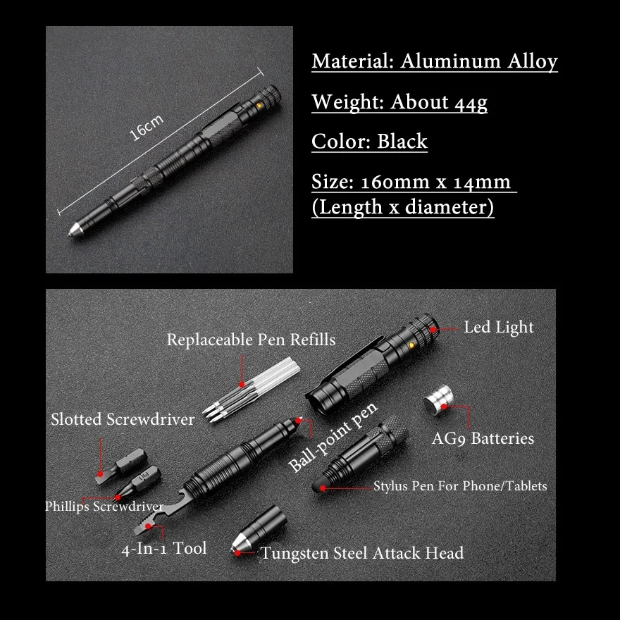 High Quality Multi Functional Tactical Pen Anti Skid Portable Self Pen Screwdriver Steel Glass Breaker Outdoor Survival EDC Tool