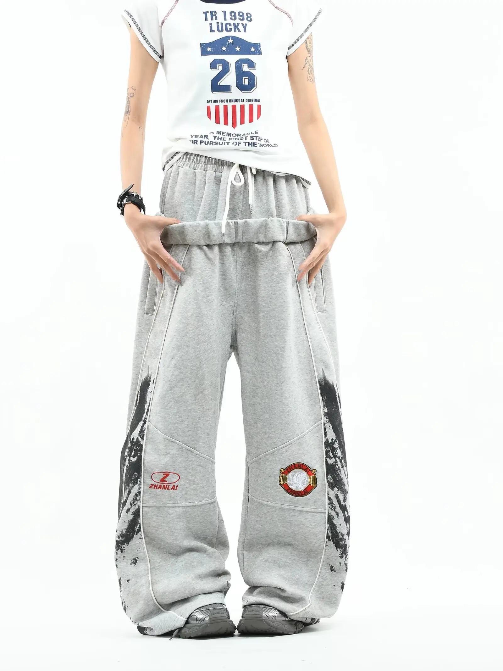 Y2K Trendy Gothic English Letter Embroidered Printed Men Sportswear Pants Retro Harajuku High Street Punk Casual Pants