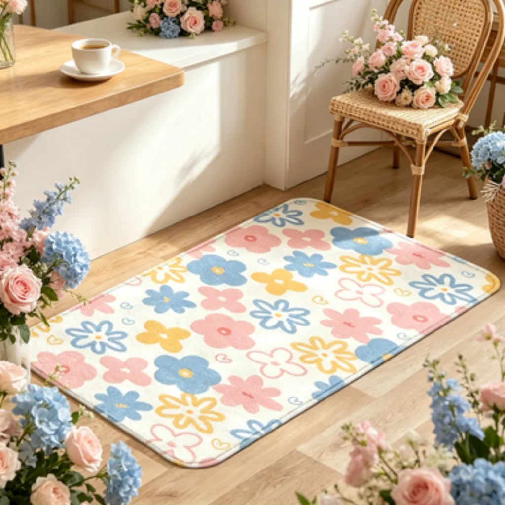 Colorful Heart Letter Mat, Fresh Girl Entrance Mat, Watercolor Soft Door Mat, Pink Panda Foot Mat, Blue Cloud Star Mat.