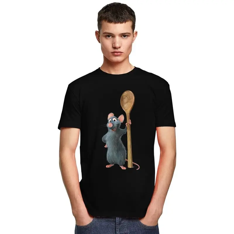 Ratatouille Chef Anime T Shirt for Men Pure Cotton Tee Tshirt Short-Sleeve Urban T-shirt Merch