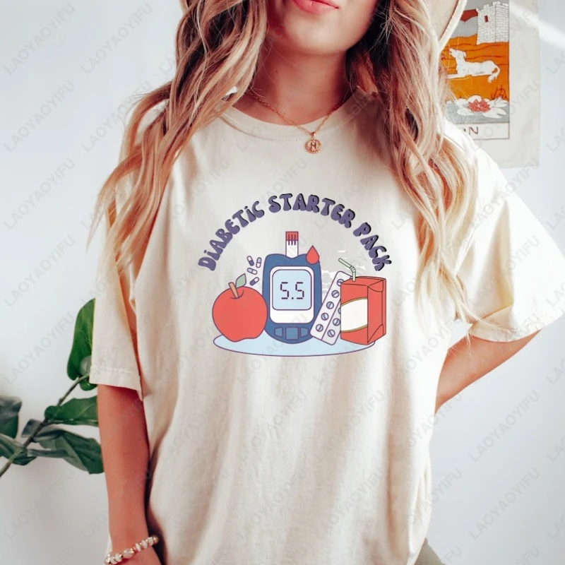 Diabetes Starter Pack Funny Diabetic Tops Health Protects The Body Awareness Funny Tees Men Women Cotton Harajuku Leisure Tshirt