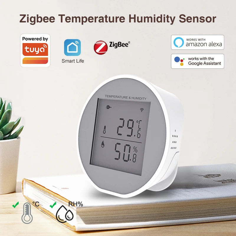 

Датчик температуры и влажности Tuya Zigbee, комнатный гигрометр, термометр, детектор с ЖК-экраном, работает с приложением Smart Life и питанием от аккумулятора или USB