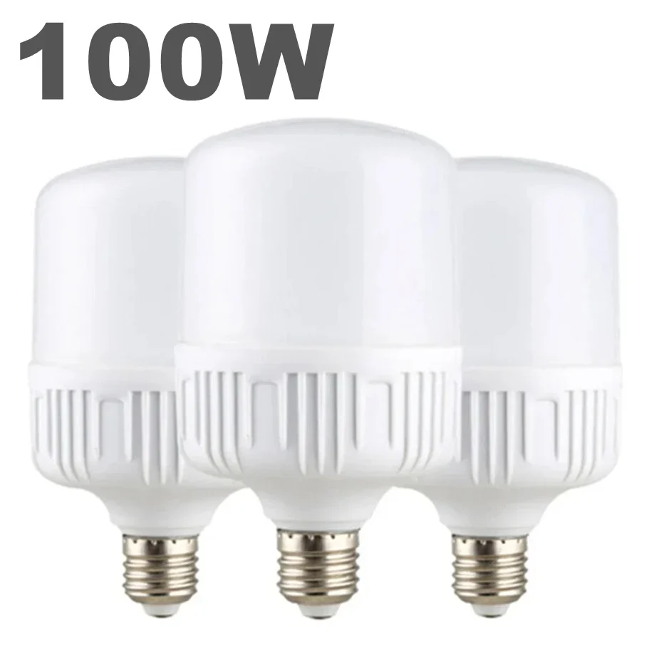 100W LED Screw Mouth Light E27 220V Non Flickering High Brightness White Light Eye Protection High Heat Dissipation Light Bulb