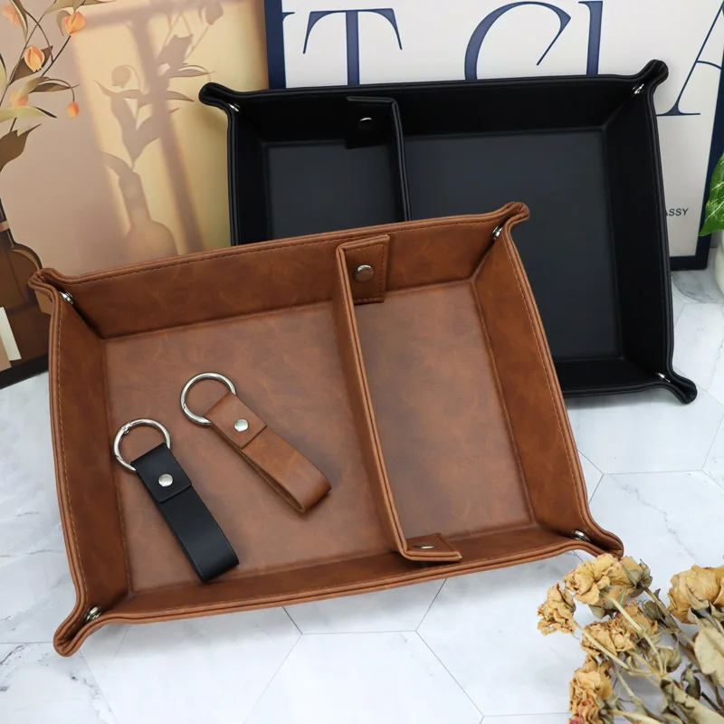 Bandeja Organizadora de Mesa em Couro Sintético com Conjunto de Chaveiros, Bandeja Dobrável para Entrada, para Guardar Chaves, Moedas e Pequenos Itens, Bandeja Divisória de Mesa, Bandeja para Relógios e Acessórios de Joalheria