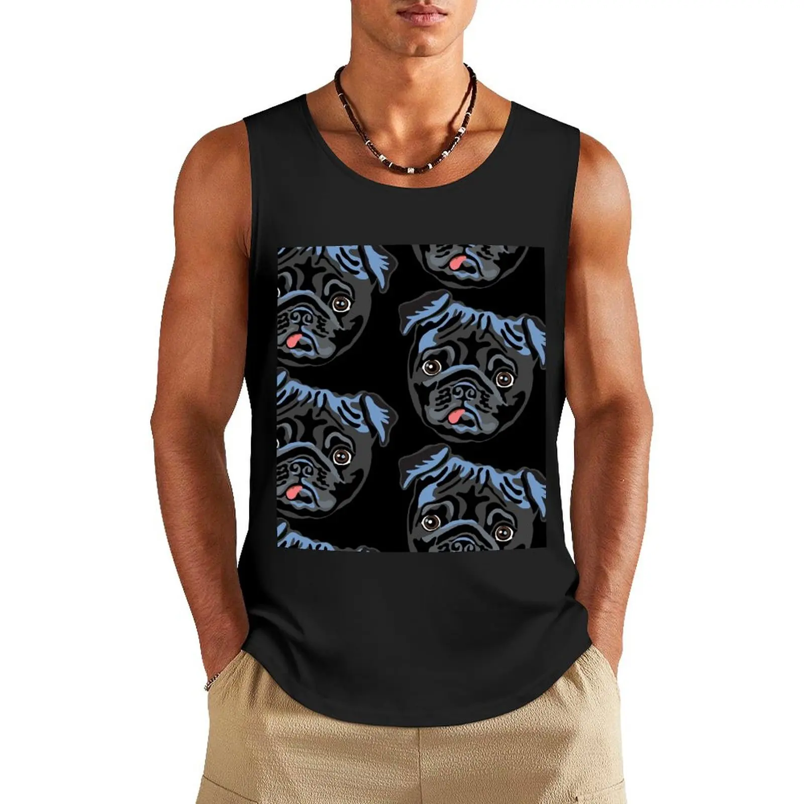

Black pug Tank Top sleeveless gym shirts male vest men
