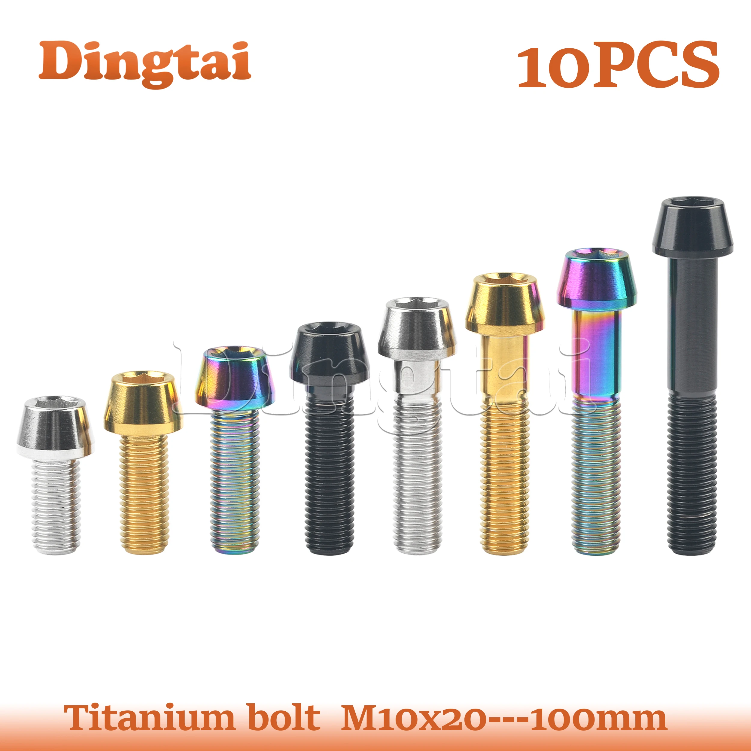 10PCS Titanium Bolt M10 Hexagonal Cone  For Motorcycle Caliper Modification M10x20-100mm
