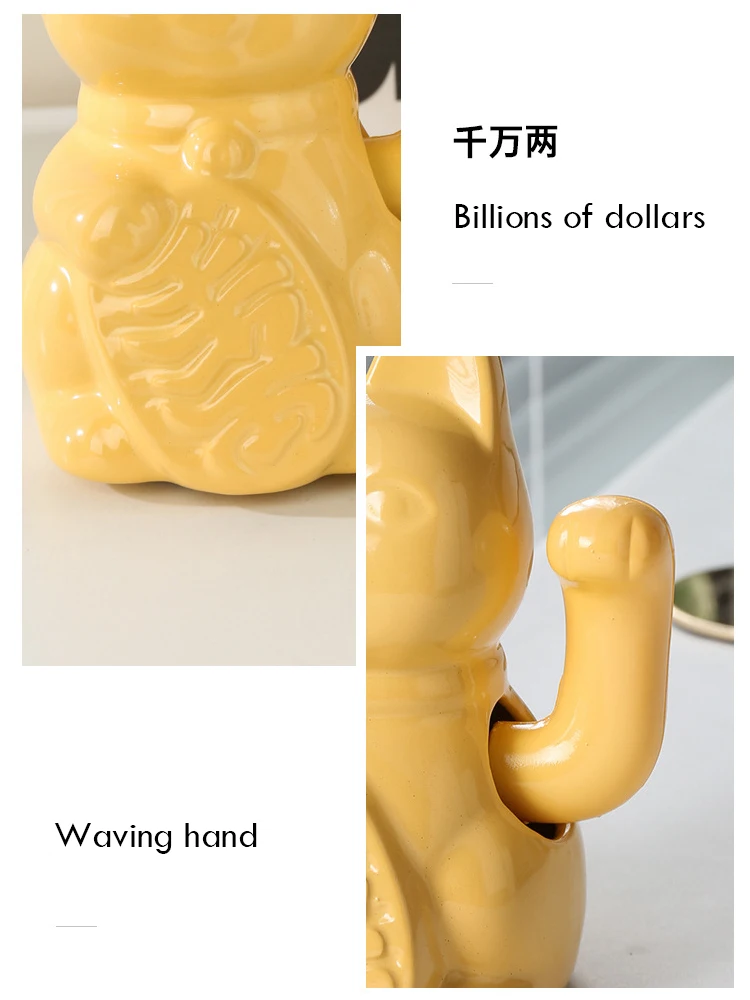 5.9 Inch Ceramic Lucky Cat Waving Arm Maneki Neko Beckoning Cat for Fortune Luck Wealth Prosperity Decoration Fengshui Ornament