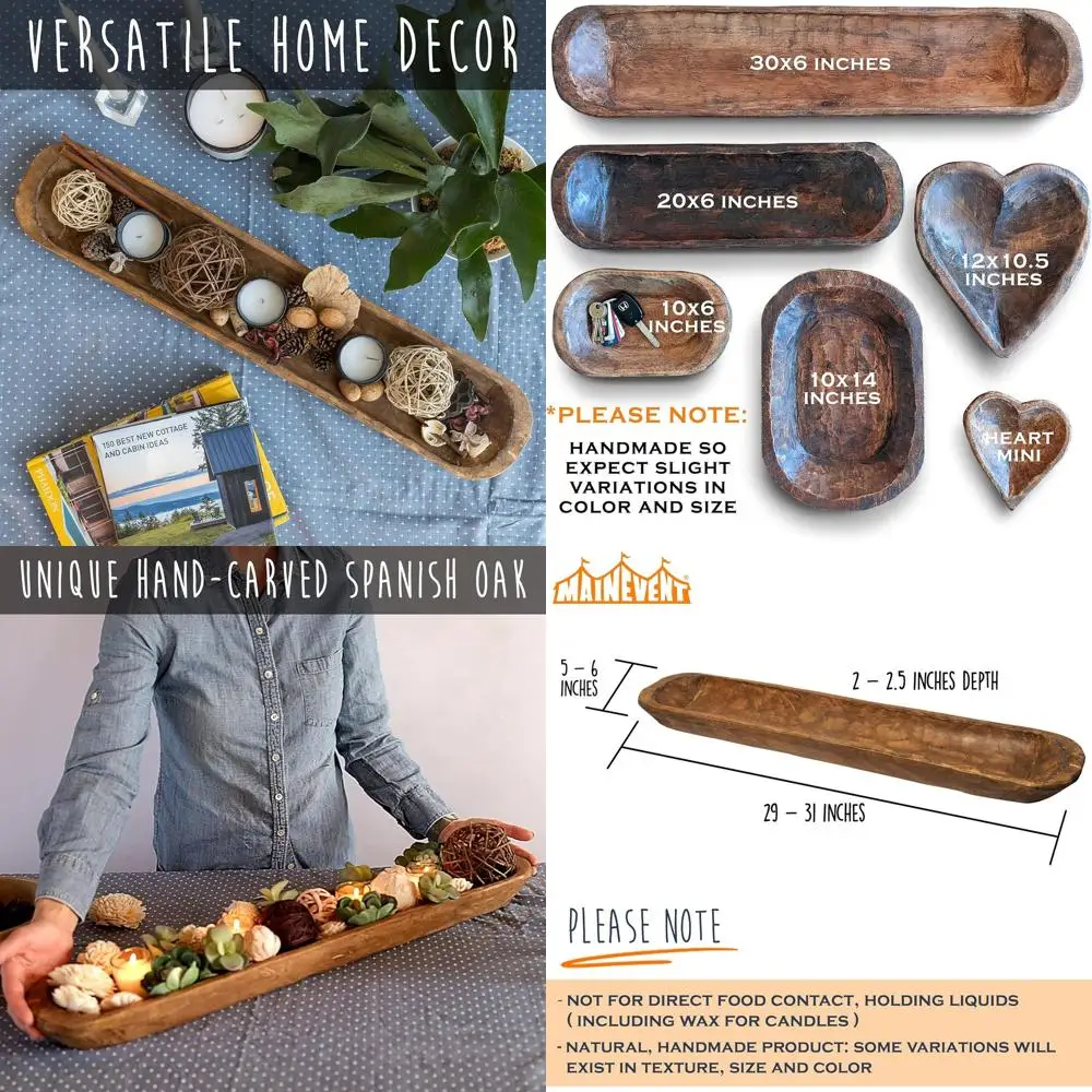 

Handcrafted 30 Rustic Wooden Dough Bowl, Large Bread-Shaped Serving Bowl, Made in USA