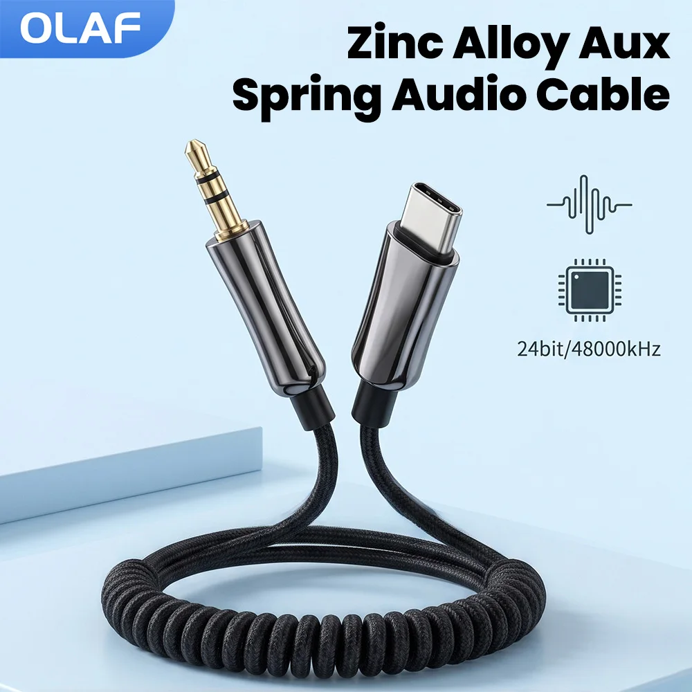 Typ-C-auf-3,5-mm-Auto-Spiral-Audiokabel, USB-C-auf-3,5-mm-Stecker-Aux-Lautsprecherkabel, HiFi-Sound, USB-C-auf-3,5-mm-Aux-Adapter