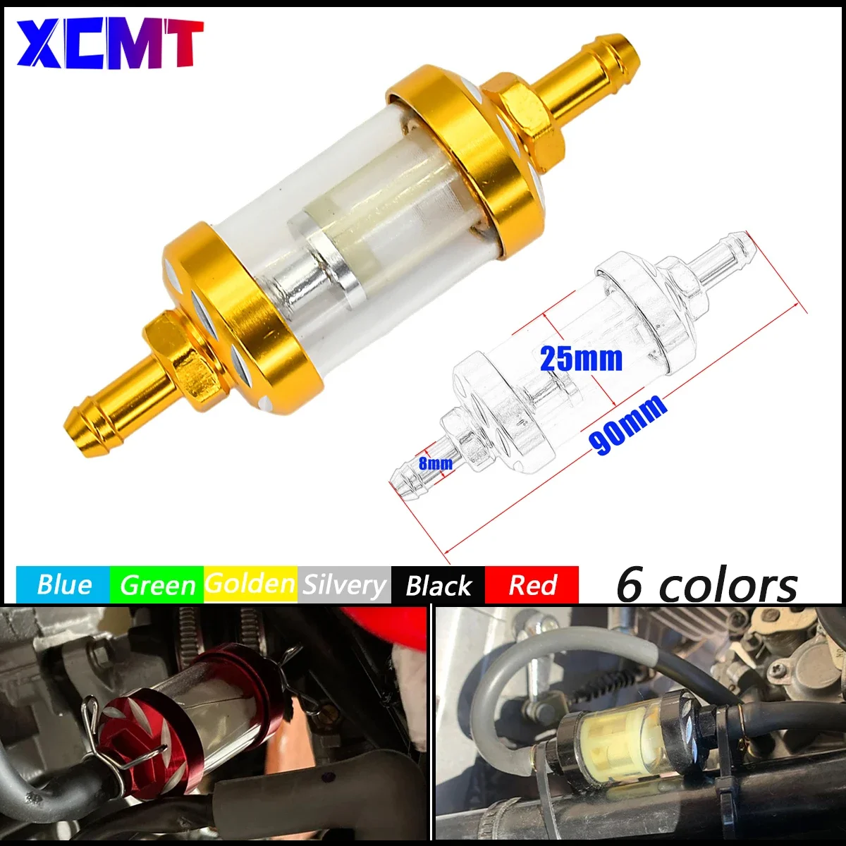 

8mm CNC Aluminum Alloy Glass Gas Fuel Gasoline Oil Filter Moto for Dirt Pit Bike 125/140/150/160cc CRF70 90 110 TTR100 110 KLX65