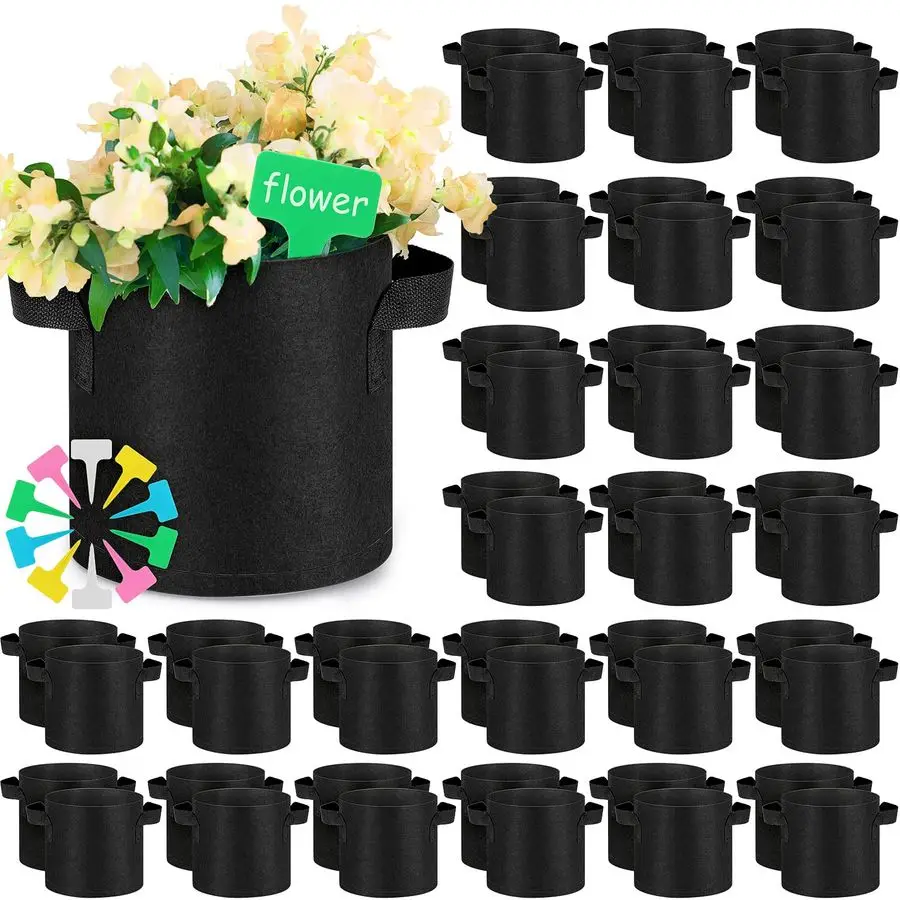 

50 упаковок маленьких аэрационных тканевых горшков для выращивания растений, нетканые садовые мешки-кашпо с 50 этикетками для растений для использования в помещении и на улице