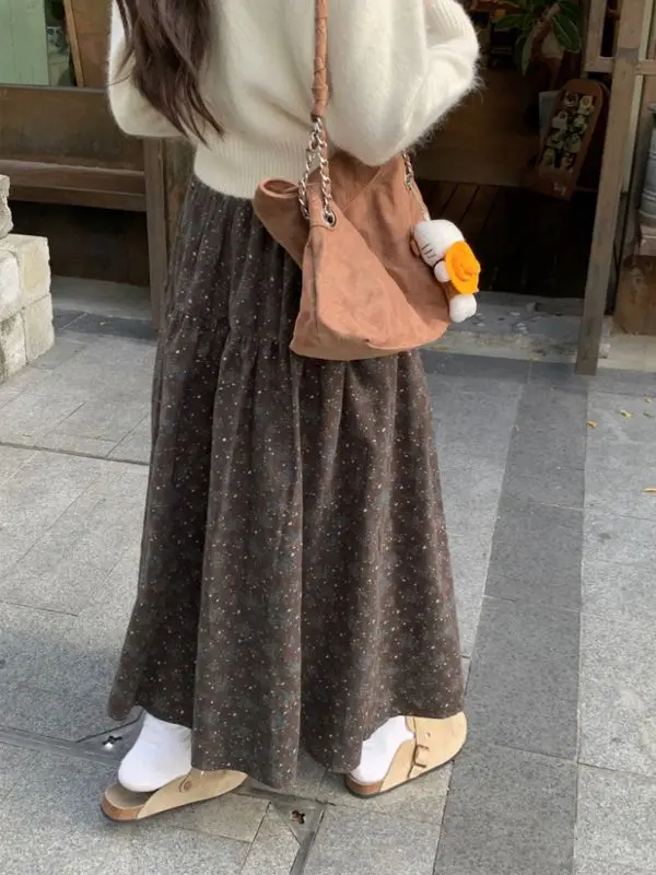 

Onalippa Korean Gentle Style Floral Half Women 2025 Spring Autumn New Retro High Waisted Mid Length A-line Skirt Bottoms