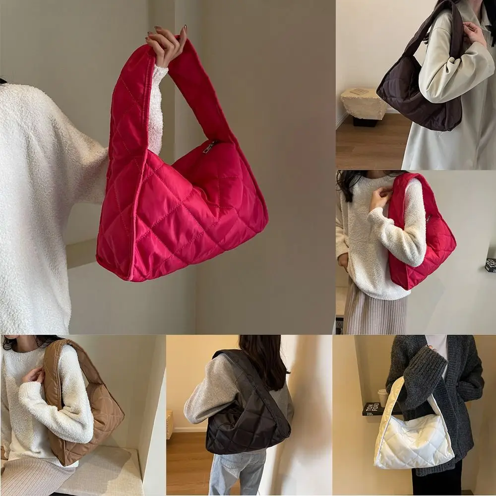 Large Capacity Quilted Tote Bags Fashion Rhomboid Plaid Shoulder Bags Underarm Bags Casual Puffy Handbags for Women Girls