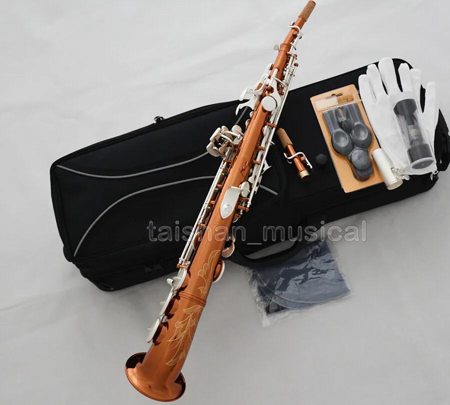 

Expert Dark Gold pipe Soprano saxophone Satin silver key Sax Curved bell WSS-651