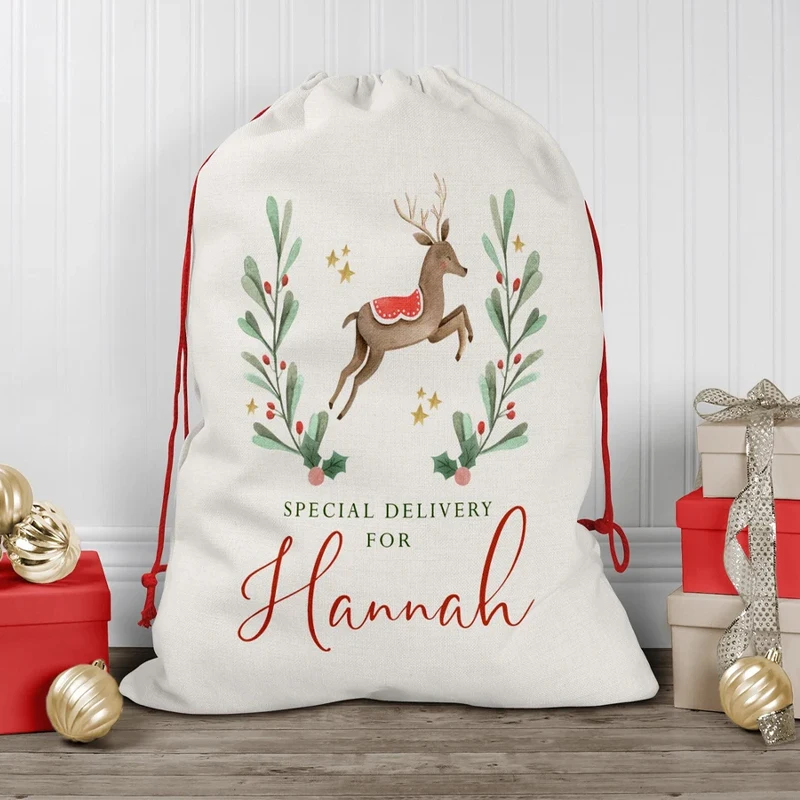 

Personalized Reindeer Santa Sack Custom Christmas kids boys girls Gifts Toy Bag Merry Xmas Holiday Party Decoration Accessories